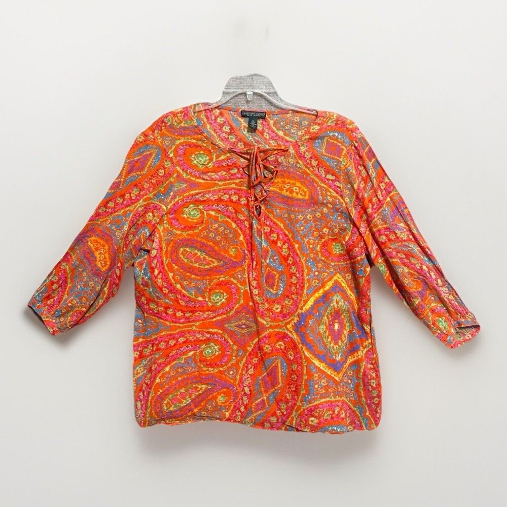 Lauren Jeans Co Ralph Lauren Top 2pc Paisley Lace Up Cotton Gauze XL Airy